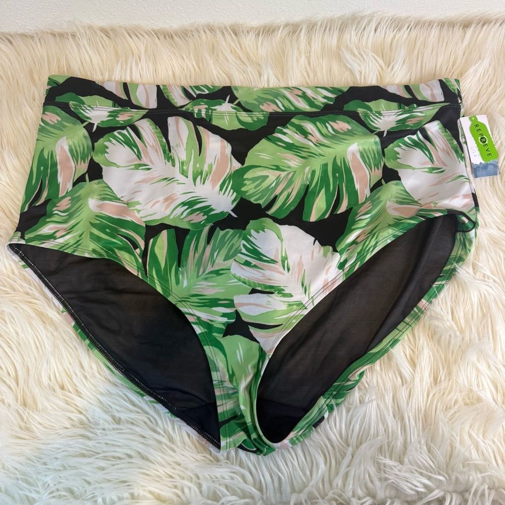 NEW Swim By Cacique Monstera Aruba Palm Leaves high-waisted bikini bottom 32